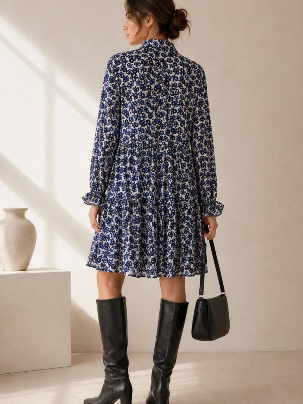MUNTHE Blue White Floral Ruffle Shirt Dress EU 40 US 10 - Picture 2 of 7
